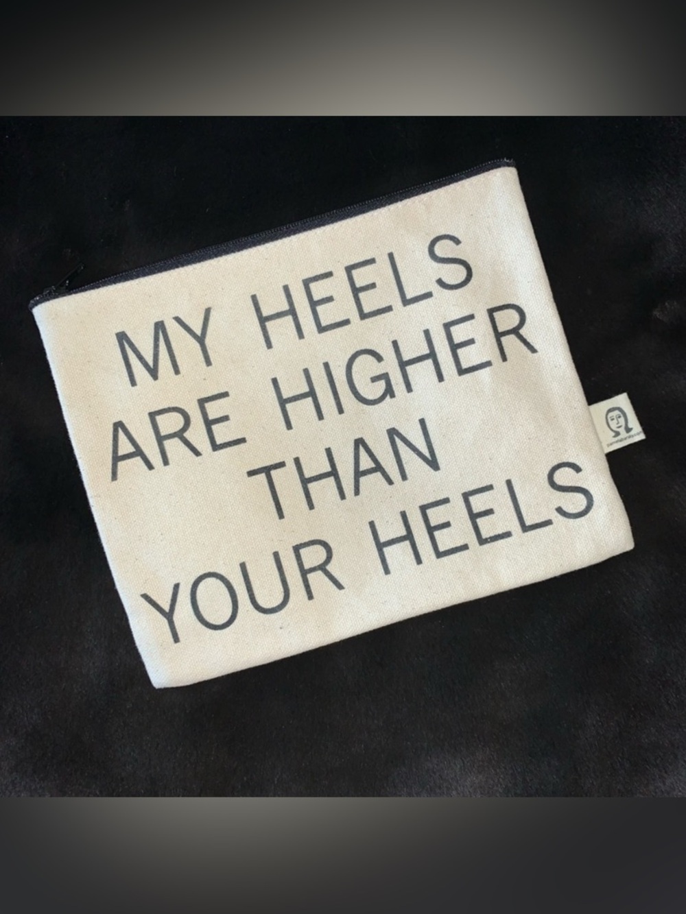 PAMELA BARSKY Canvas Stash Pouch “My Heels Are Higher Than Yours” EUC FABULOUS